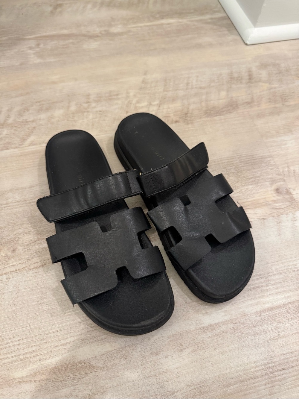 Black Slide Sandals with Cutout Straps